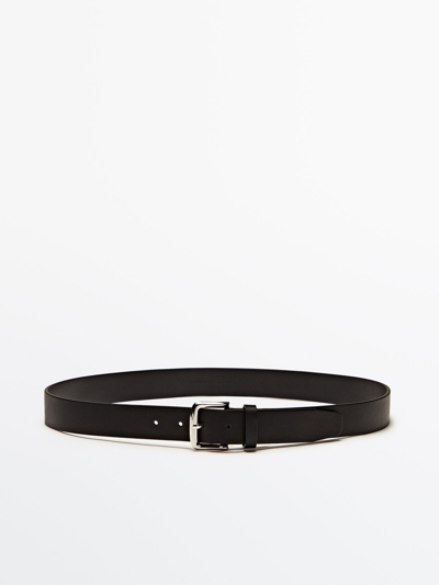 Massimo Dutti Soft Nappa Leather Belt In Black