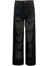 Darkpark Crystal-stitched Holey Wide-leg Pants In Schwarz