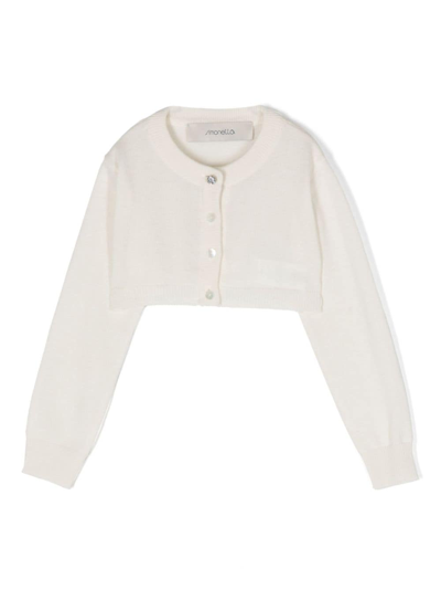 Simonetta Kids' Long-sleeve Cropped Cashmere Cardigan In Nude