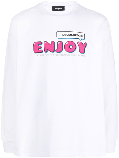 Dsquared2 Enjoy-print Long-sleeve T-shirt In Weiss