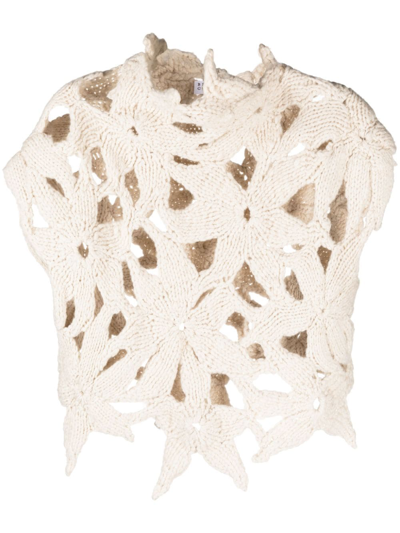Brunello Cucinelli Floral Open-knit Cashmere Vest In Nude