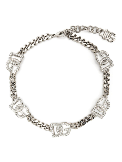 Dolce & Gabbana Crystal-embellished Logo-charm Bracelet In Silber