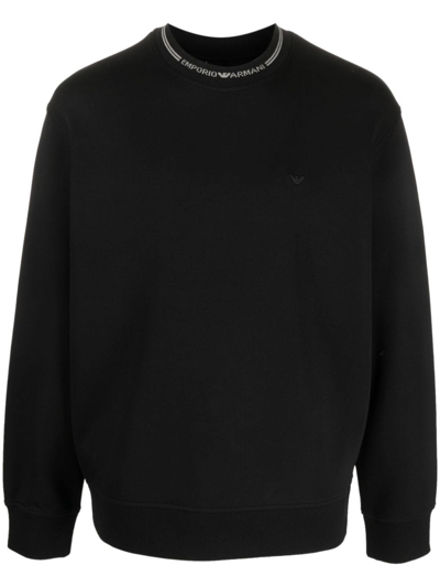 Emporio Armani Logo-intarsia Stretch-jersey Sweatshirt In Black