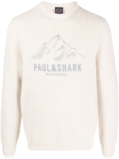 Paul & Shark Logo-embroidered Ribbed-knit Jumper In Nude