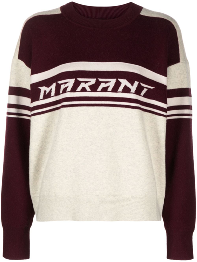 Marant Etoile Two-tone Allie Intarsia-knit Jumper In Purple