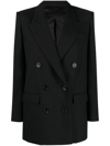 Isabel Marant Peagan Double-breasted Satin-trimmed Wool Blazer In Black