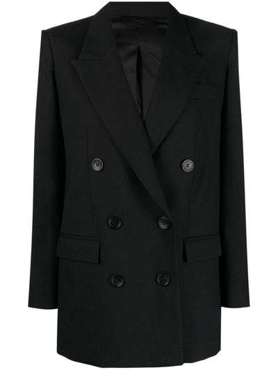 Isabel Marant Peagan Double-breasted Satin-trimmed Wool Blazer In Black