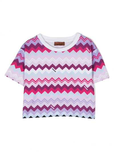 Missoni Kids' Zigzag-print Round-neck T-shirt In Pink
