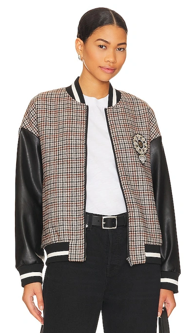 Central Park West Dallas Faux Leather Patch Bomber In Beige