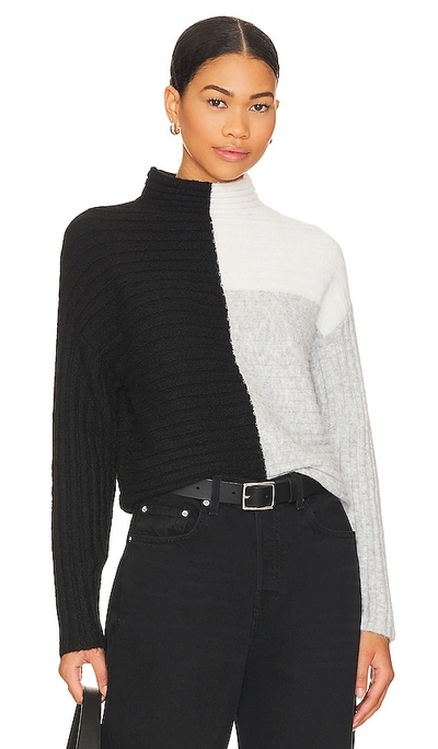 Central Park West Maura Color Block Turtleneck Sweater In Black