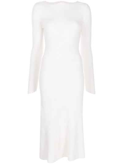 Victoria Beckham Ribbed-knit Long-sleeve Dress In White