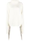 Wild Cashmere Fringed Roll Neck Jumper In White