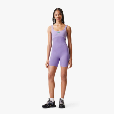 Lacoste Women's  X Bandier All Motion Coloblock 6" Bodysuit - Xxs In Purple