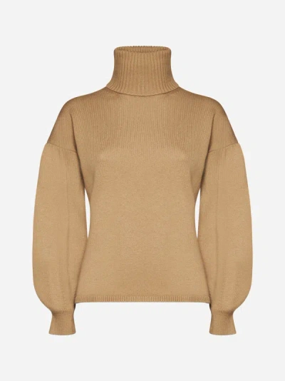 Max Mara Maldive Cashmere-blend Turtleneck Sweater In Camel