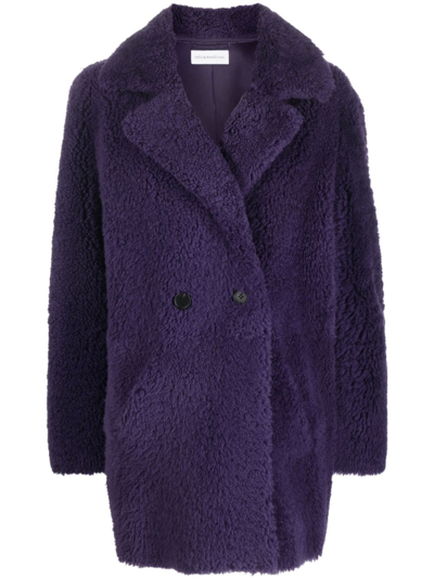 Inès & Maréchal Shearling Double-breasted Coat In Purple