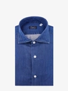 Finamore 1925 Napoli Hand Sewn Cotton Shirt With Denim Effect In Blue