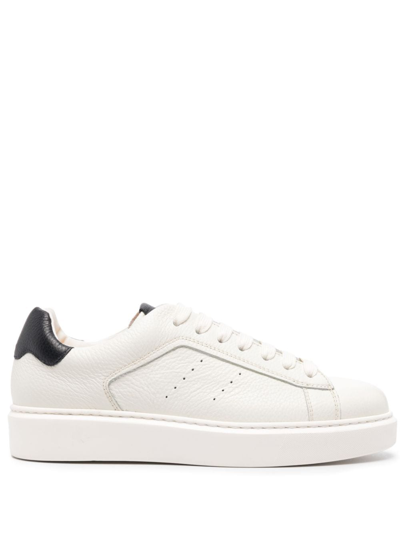 Doucal's Tumbled Leather Trainers In White