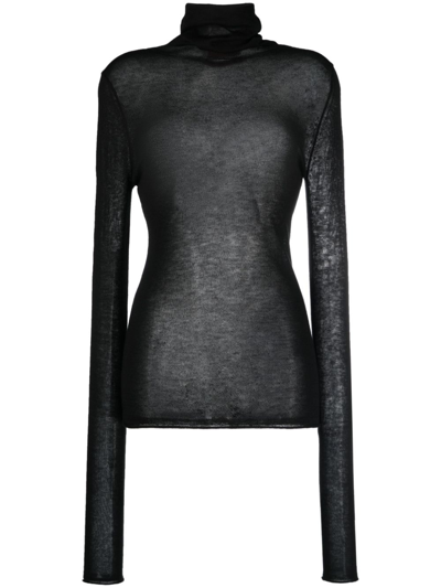 Wild Cashmere Silk And Cashmere Blend Turtleneck Sweater In Black