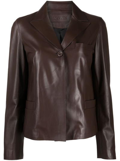 Lanvin Single-breasted Leather Blazer In Brown