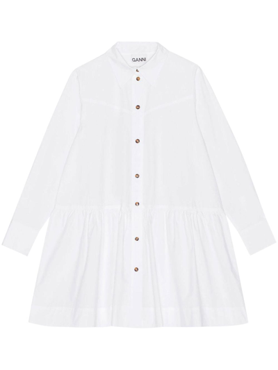 Ganni 尖领衬衫裙 In White