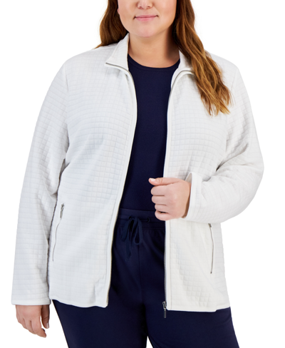 Karen Scott Plus Size Quilted Fleece Jacket, Created For Macy's In Winter White