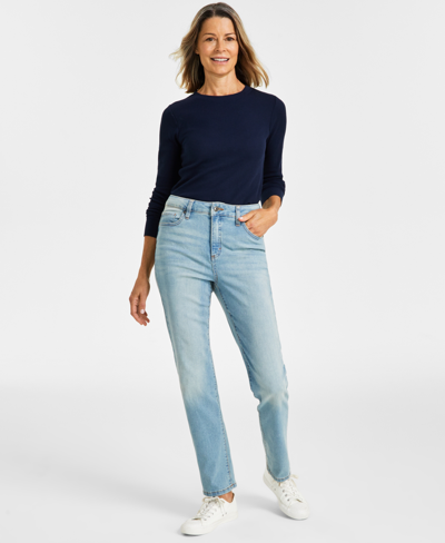 Style & Co Petite High-rise Natural Straight-leg Jeans, Petite & Petite Short, Created For Macy's In Motif Wash
