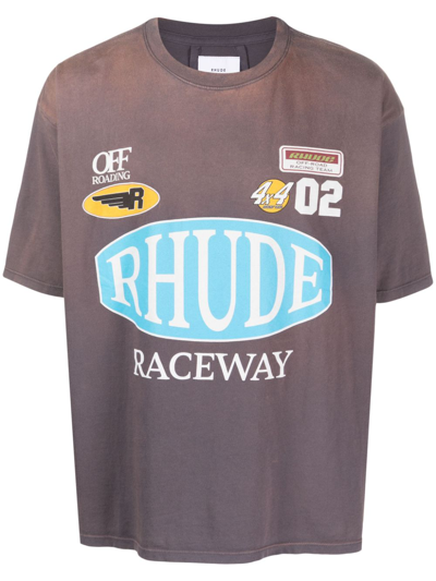 Rhude Graphic-print Cotton T-shirt In Grey