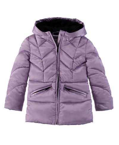 S Rothschild & Co Kids' Big Girls Crystal Satin Chevron Quilt Puffer Coat In Lilac