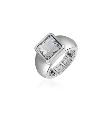 T Tahari Silver-tone Clear Stone Stretch Ring