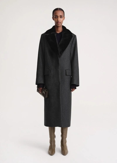 Totême Detachable Shearling-collar Single-breasted Coat In Black