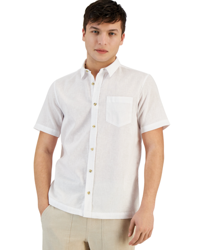 Sun + Stone Men's Blake Linen Chambray Short Sleeve Button-front Shirt, Created For Macy's In Bright White