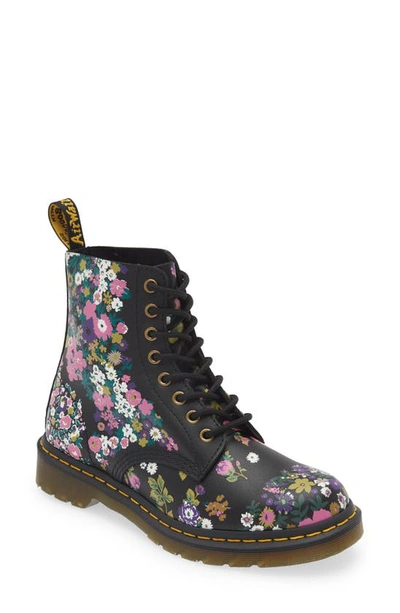 Dr. Martens' 1460 系列花卉印花皮质短靴 In Black,multi