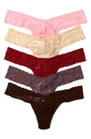 Hanky Panky 5 Pack Low Rise Signature Lace Thongs In Printed Box In Pink/ Sand/ Fine/ Dusk/ Dcob