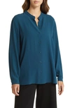 Eileen Fisher Button-down Georgette Crepe Shirt In Alpine