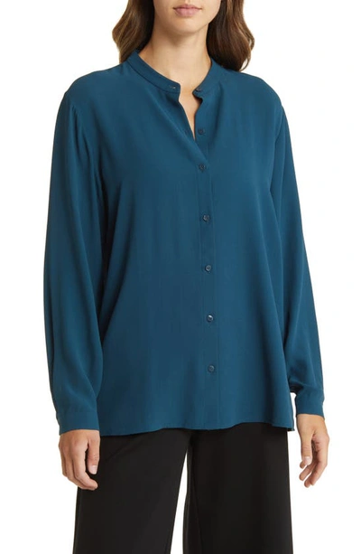 Eileen Fisher Button-down Georgette Crepe Shirt In Multi