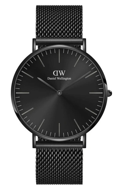 Daniel Wellington Classic Ashfield Mesh Strap Watch, 40mm In Black