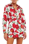 Endless Rose Women's Floral Print Cotton Shirt In White Red