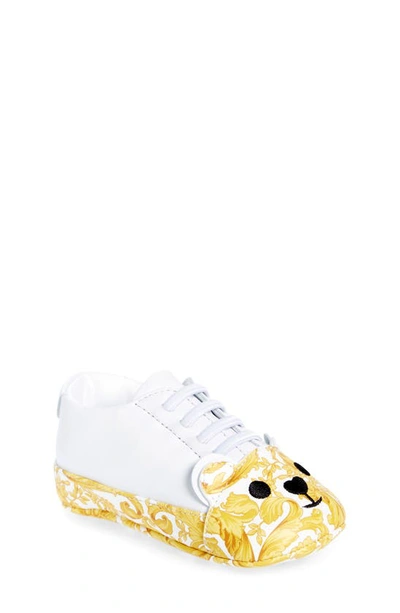 Versace Babies' Barocco Teddy Bear Crib Shoe In White/ Gold
