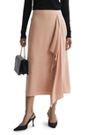 Reiss Ash - Camel High Rise Ruffle Midi Skirt, Us 6