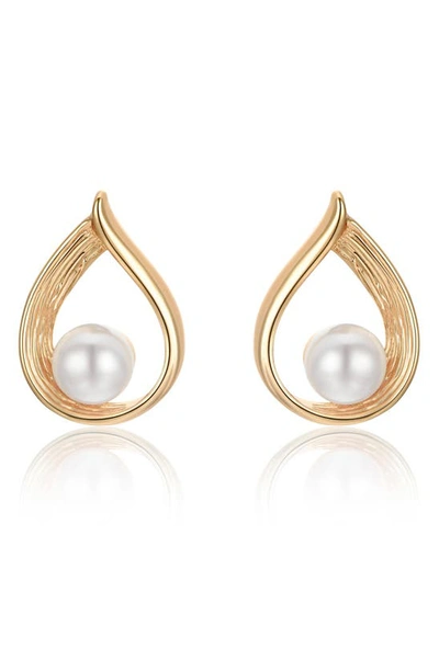Ettika Golden Teardrop And Pearl 18k Gold Plated Earrings In White