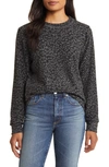 Loveappella Brushed Leopard Print Long Sleeve Crewneck Top In Black/ Gray