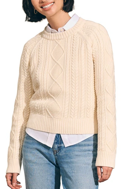 Faherty Sunwashed Cable Crew Sweater In Turtle Dove