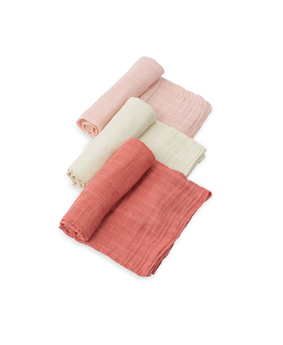 Little Unicorn Babies' Watercolor Roses Cotton Muslin 3-pack Swaddle Blanket Set In Rose Petal