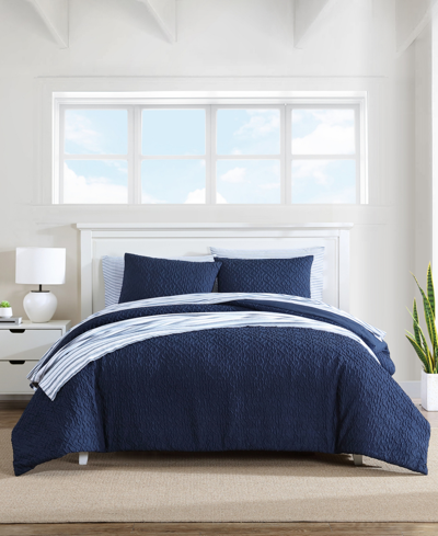 Nautica Point Harbor Embossed 2 Piece Comforter Set, Twin In Captain's Blue