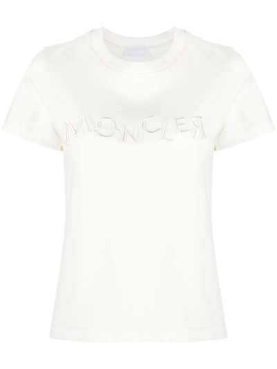 Moncler Logo-embroidered Cotton T-shirt In Weiss