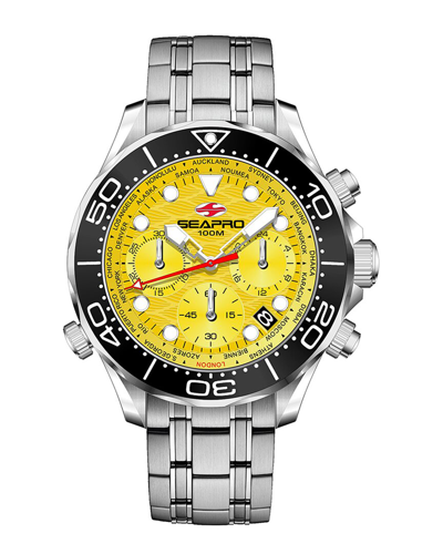 Seapro Mondial Timer Chronograph Quartz Mens Watch Sp0153 In Black / Yellow