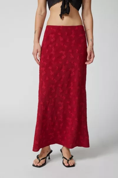Urban Renewal Remnants Textured Floral Jacquard Column Maxi Skirt In Red
