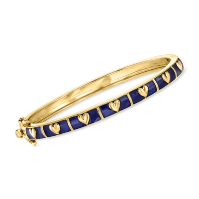 Ross-simons Blue Enamel Heart Bangle Bracelet In 18kt Gold Over Sterling