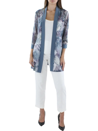 R & M Richards Womens Printed Cardigan Open-front Blazer In Blue
