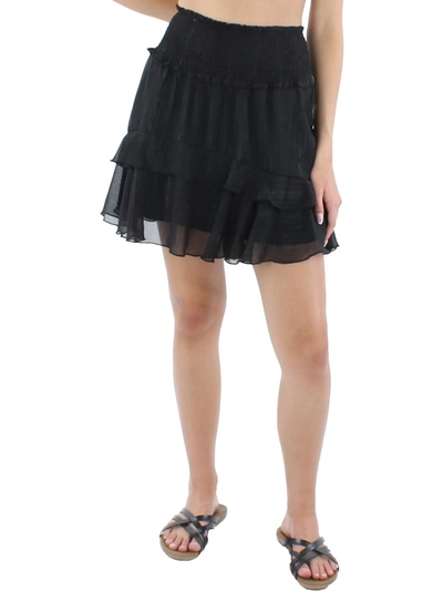 City Studio Juniors Womens Smocked Metallic A-line Skirt In Black